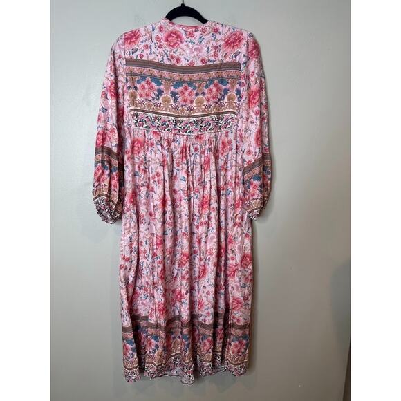R Vivimos Maxi Dress Size XS Boho Cottage Peasant Floral Pink Tassel Flowy - Picture 5 of 8